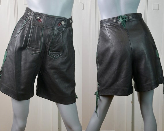 Women's Leather Lederhosen Shorts, Very Dark Brow… - image 1