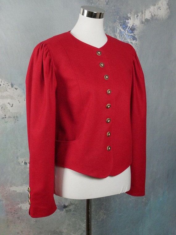 Austrian Vintage Red Blazer, 1990s Loden Wool Edw… - image 3