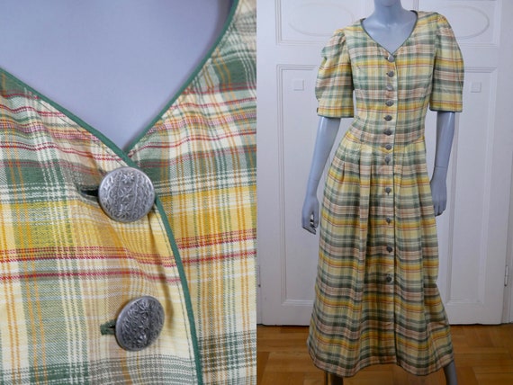 Prairie Dress, 1990s German Vintage Pale Yellow S… - image 1