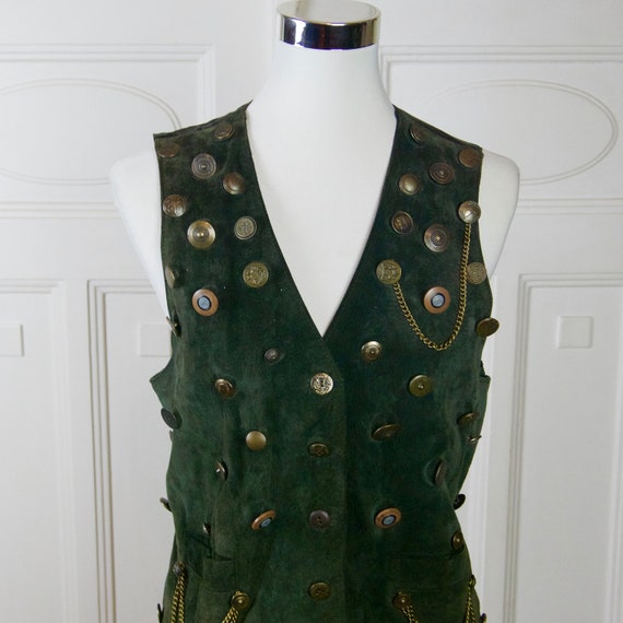 Suede Vest And Skirt Set With Metal Buttons