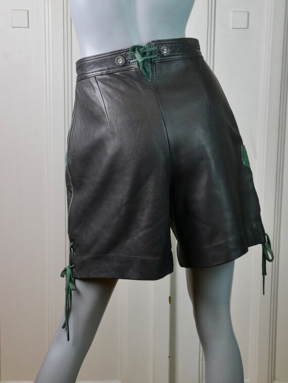 Women's Leather Lederhosen Shorts, Very Dark Brow… - image 2
