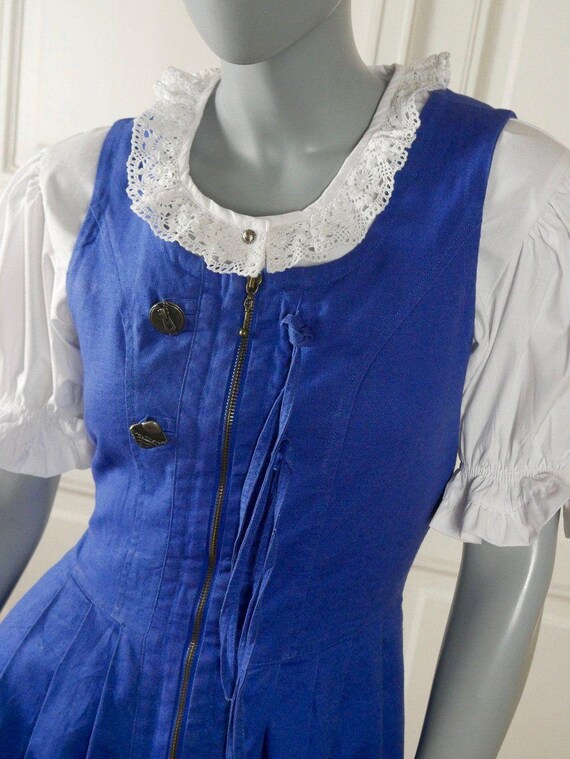 Blue Linen Jumper Dress, 1990s Austrian Vintage D… - image 10