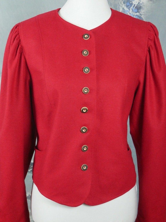 Austrian Vintage Red Blazer, 1990s Loden Wool Edw… - image 4
