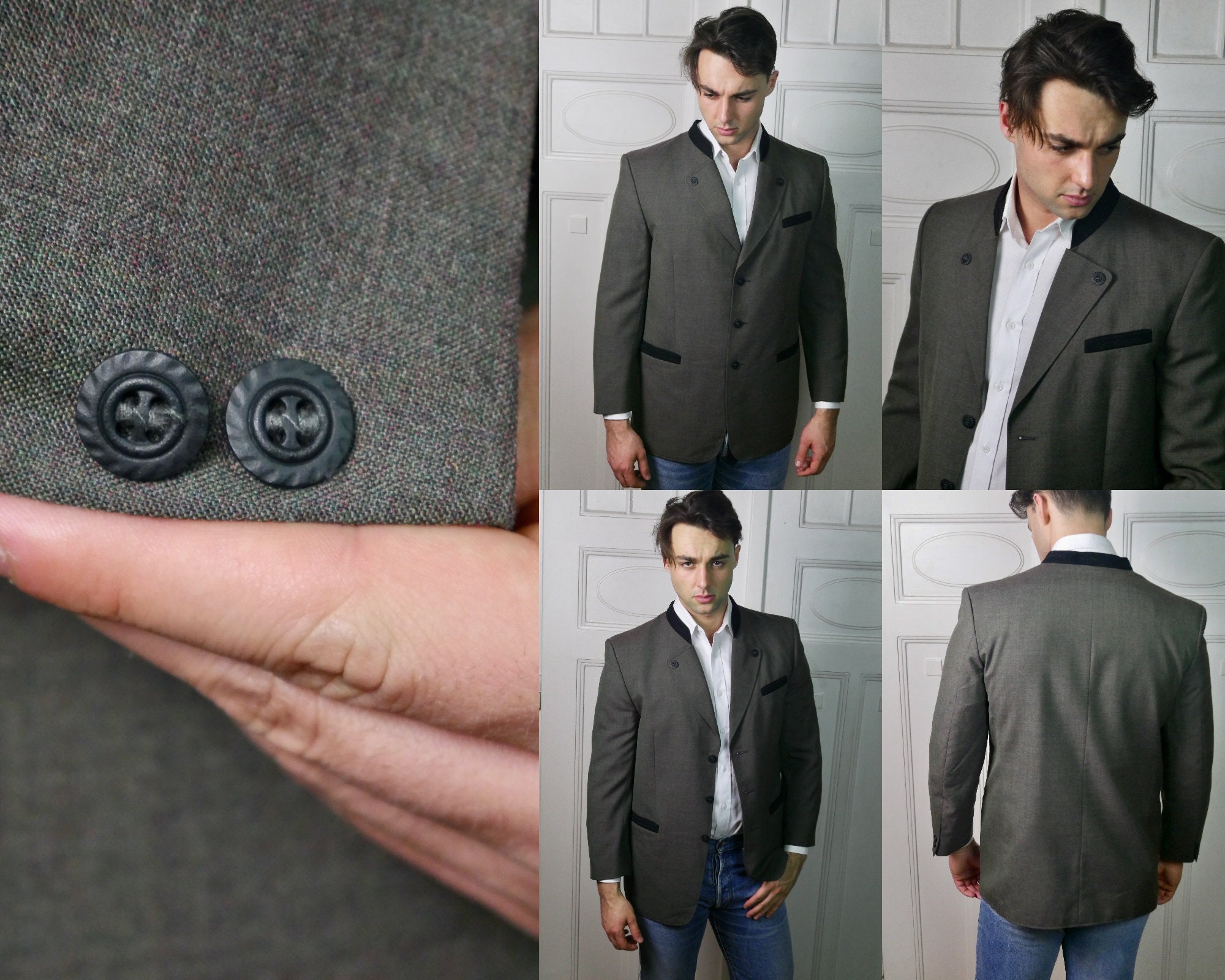 Austrian Jacket, 1990s Men's Vintage Bavarian Style Trachten Blazer, Size 44 USA / UK