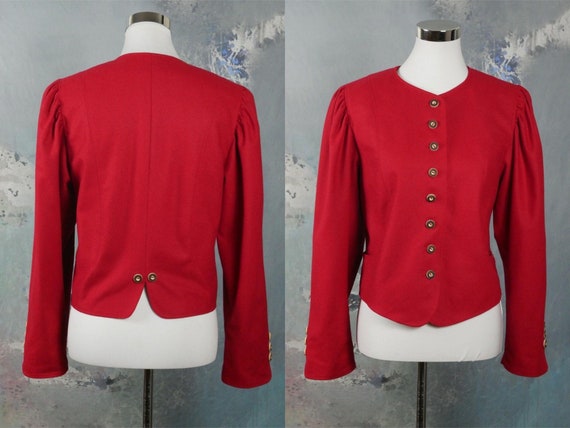 Austrian Vintage Red Blazer, 1990s Loden Wool Edw… - image 1