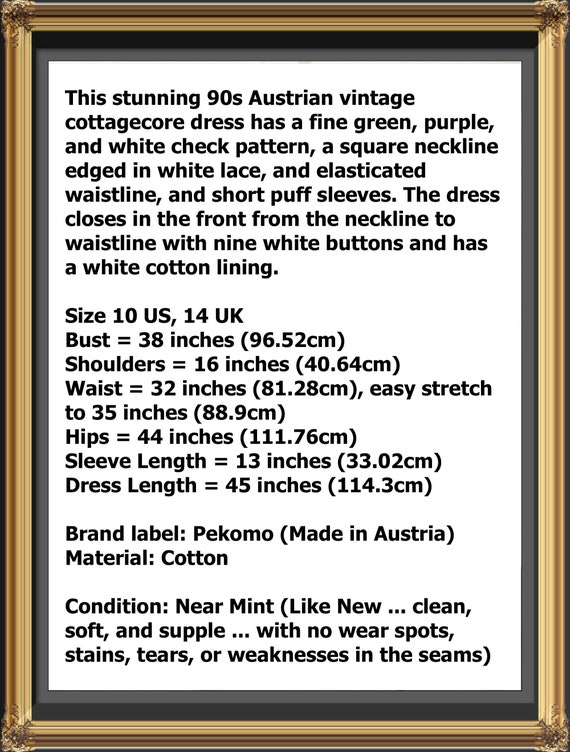 Cottagecore Dress, Green Purple and White Check C… - image 10