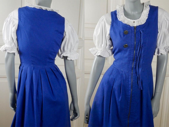 Blue Linen Jumper Dress, 1990s Austrian Vintage D… - image 3