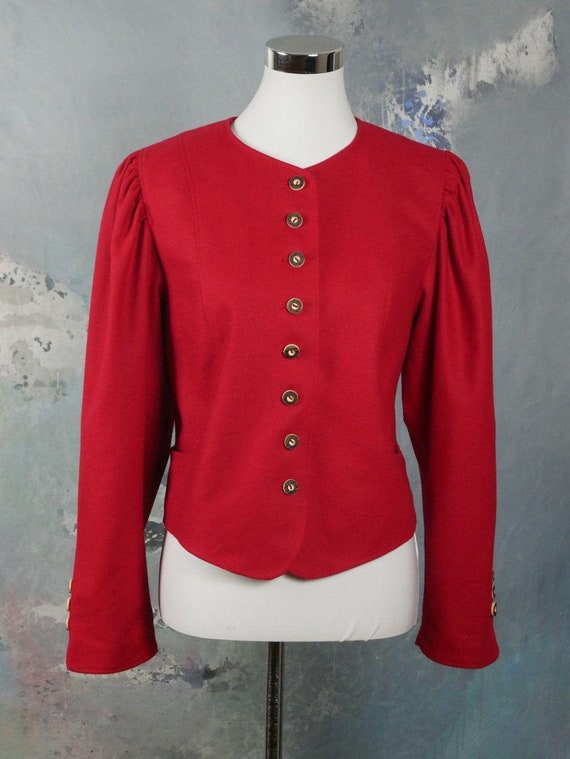 Austrian Vintage Red Blazer, 1990s Loden Wool Edw… - image 2