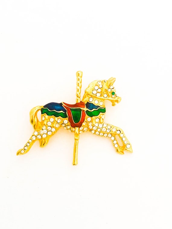 Whimsical Ride: Vintage Carousel Horse Brooch - L… - image 2