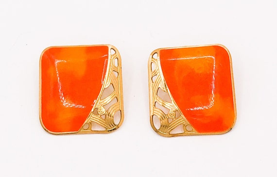 Vintage 80s Urban Glam: Graphic Orange & Gold Ear… - image 3