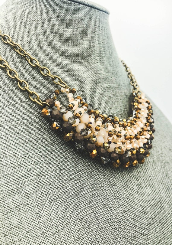 Mystic Sands: Heavily Beaded Exotic Bib Necklace … - image 2