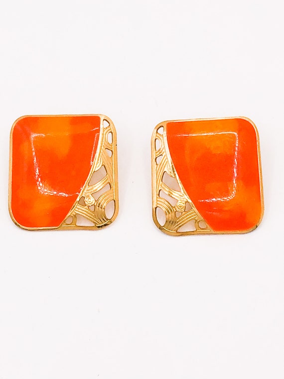 Vintage 80s Urban Glam: Graphic Orange & Gold Ear… - image 2