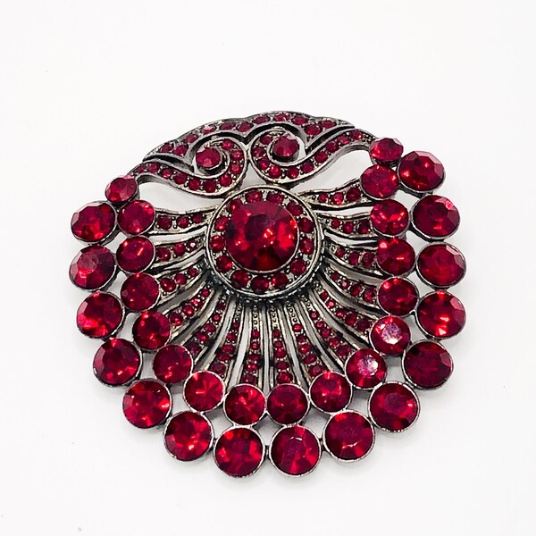 Vintage, large, Art Deco style, red crystal brooch