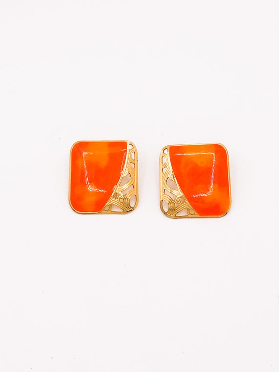 Vintage 80s Urban Glam: Graphic Orange & Gold Ear… - image 4