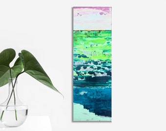 original artwork painting green, coastal wall art wood, small painting, housewarming gift first home, Christmas gift for home, new home gift