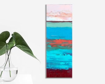 teal orange wall art, coastal wall art wood, small painting, housewarming gift first home, Beach painting on wood, new home gift for couple