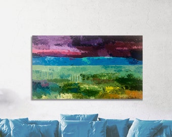 original abstract landscape painting, colorful abstract, coastal wall art, living room wall decor modern, new home gift for men first home