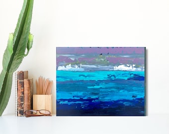 original artwork painting blue, coastal wall art wood, small painting, housewarming gift first home, Christmas gift for home, new home gift