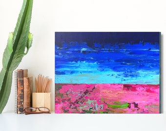 abstract landscape painting original, pink painting, small painting, housewarming gift first home, Christmas gift for home, new home gift