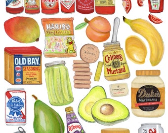 Rainbow Foods Art Print, Kitchen Gallery Wall Decor