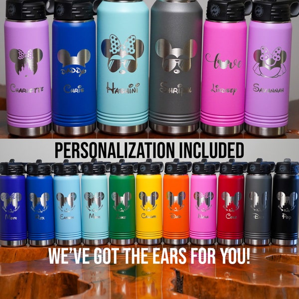 Family Disney Ears Collection (Personalization Included!) Engraved Water Bottle /Tumbler - Disney Trip - Family Mouse - Mickey Ears - Cruise