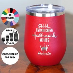 Hallmark Movies Personalization Included Engraved 12 oz Wine or 20 oz Tumbler or Water Bottle Christmas Romance Romantic Crown image 1