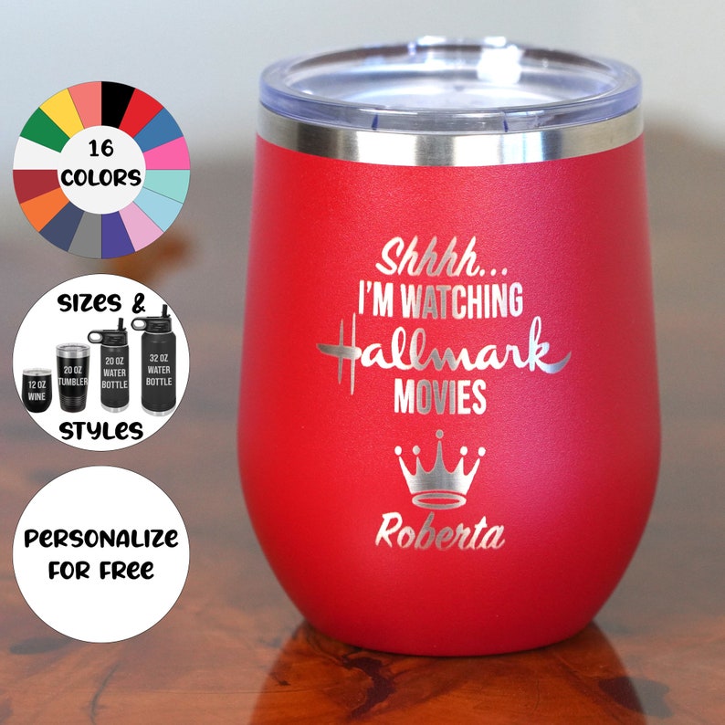 Hallmark Movies Personalization Included Engraved 12 oz Wine or 20 oz Tumbler or Water Bottle Christmas Romance Romantic Crown image 1