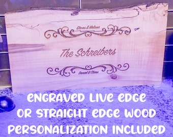 Engraved (Personalization Included!) Live Edge or Straight Edge Upcycled Wood - Display Board - Family - Housewarming Gift - Wedding Gift