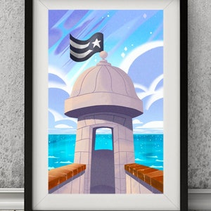 El Morro Old San Juan Wall Art Print Puerto Rican Flag Home Decor Gifts