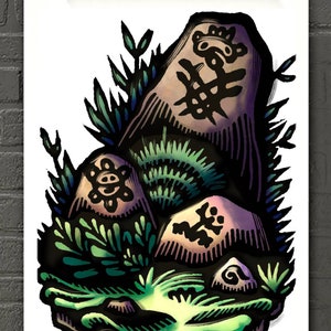 Puerto Rican Taino Symbols Art Print, Boricua Flag Home Decor Gifts
