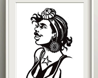 Puerto Rican Flag Jibara Art Print, Boricua Taino Home Decor Gifts