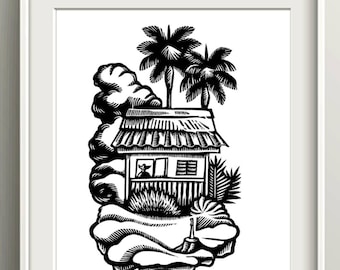 Puerto Rican Casita de Campo Wall Art Print, Boricua Home Decor Gifts