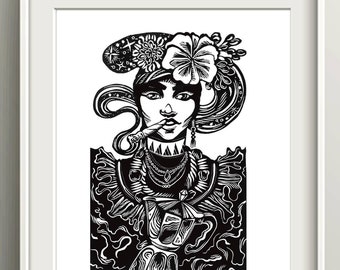 Puerto Rican Jibarita Art Print, Boricua Home Decor Gifts