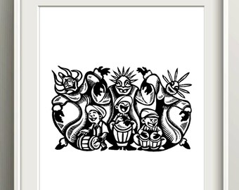 Puerto Rican Bomba y Plena Print, Boricua Vejigante Home Decor Gifts