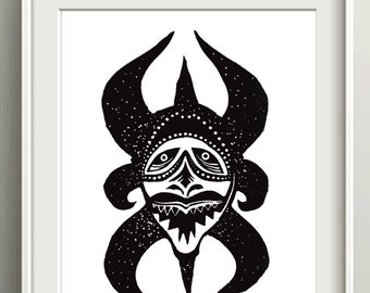 Puerto Rican Vejigante Mask Art Print, Boricua Home Decor Gifts