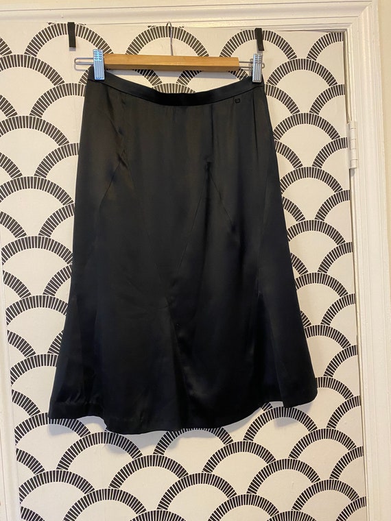 Chanel Navy Silk Satin Skirt with Logo