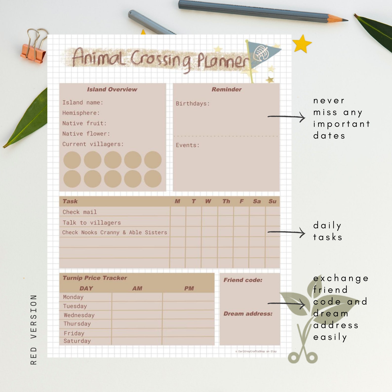 Animal Crossing Planner Printable Weekly Letter PDF | Etsy