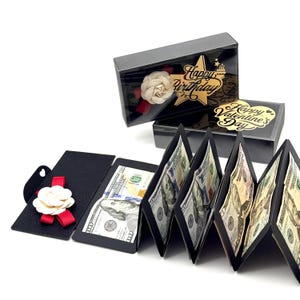 Luxury Black & Gold Money Gift Box, Surprise Accordion Cash Holder