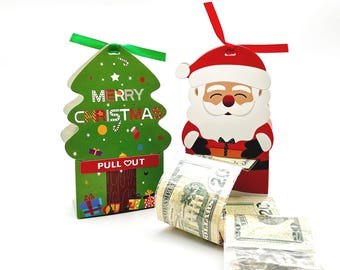 Santa and Tree Money Pull Box - Unique Christmas Cash Gift for Kids & Adults