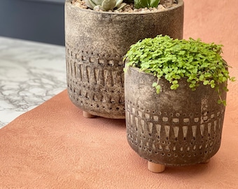 Small Aztec Planter with Feet | Terrarium Kit (optional) & Succulents (optional)