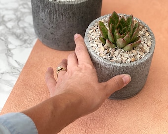 Small Dark Grey Concrete Planter | Terrarium Kit (optional) & Succulents (optional)