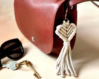 DIY Macrame Heart Bag Charm Kit: Cotton Craft Project