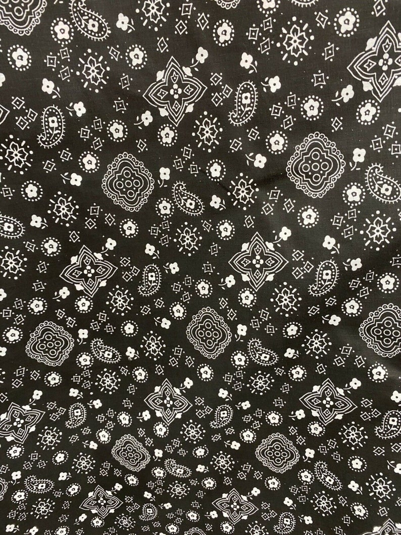 Black & White Bandana Print On Cotton Fabric By The Yard Etsy