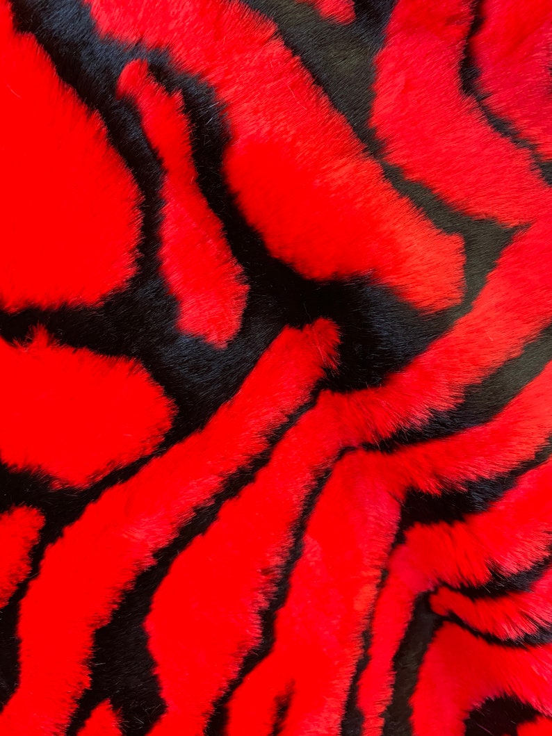 New Red & Black Tiger Skin Pattern Faux Fur Fabric By The Yard Etsy