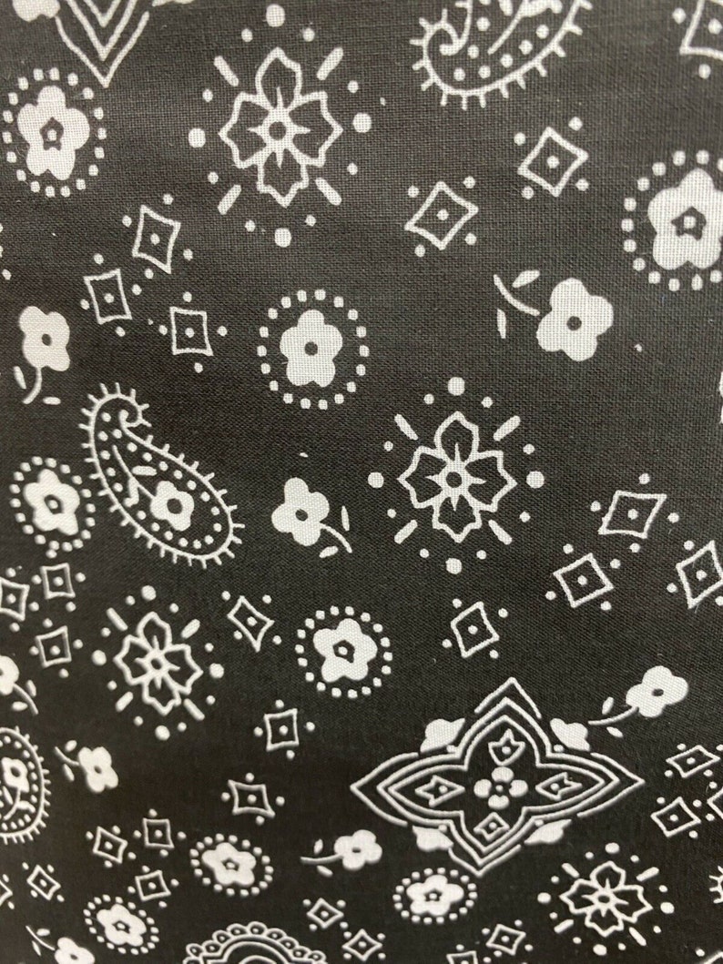 Black & White Bandana Print On Cotton Fabric By The Yard Etsy