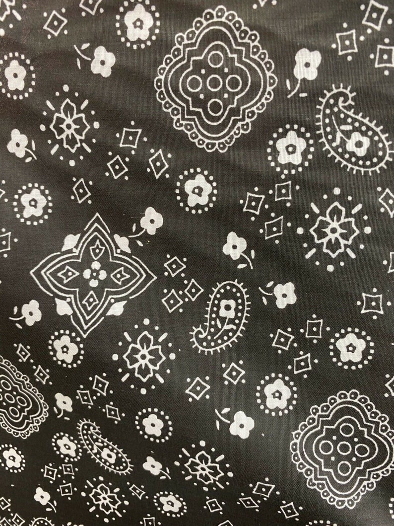 Black & White Bandana Print On Cotton Fabric By The Yard Etsy