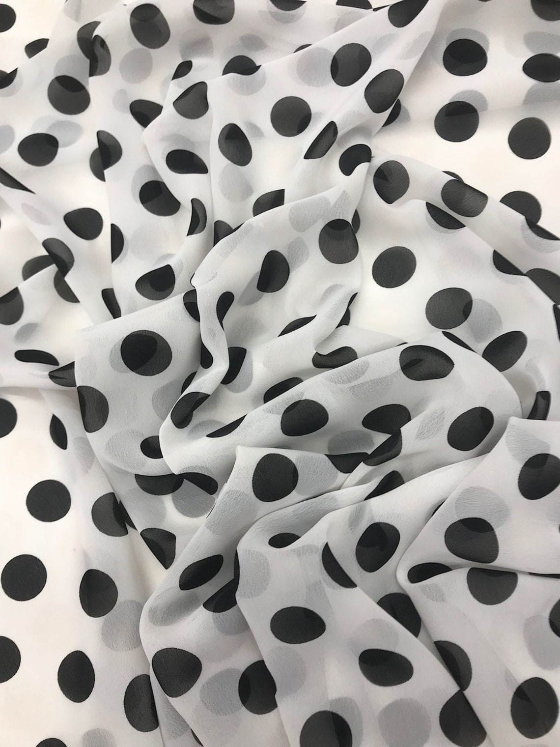 Black & White Polka Dot Print On Polyester Chiffon Fabric By Etsy