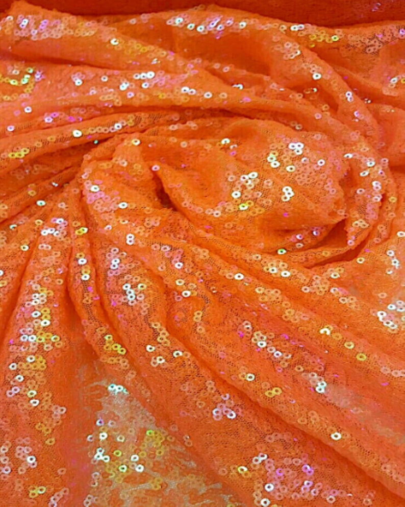 Iridescent Orange Sequin Fabric By The Yard 60 Wide Etsy