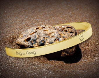 Baha'i Cuff Bracelet: 18K Gold Stainless Steel Jewelry, Made in USA