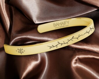 Baha'i Ringstone Symbol Cuff Bracelet: 18K Gold Plated, Made in USA